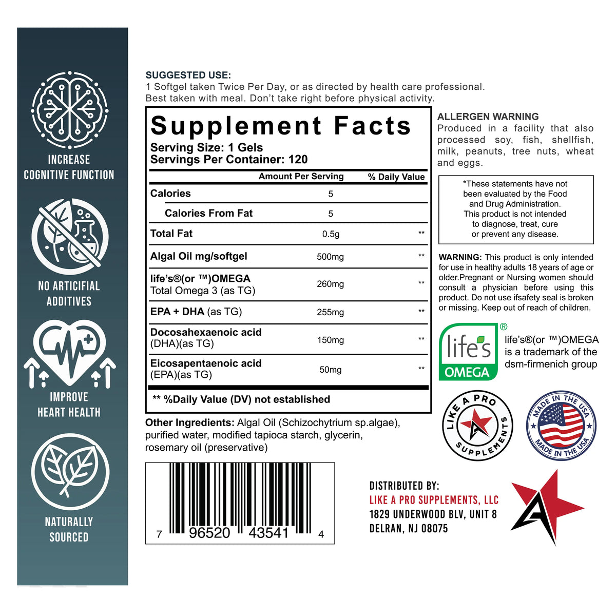Plant Base Algae Omega 3's